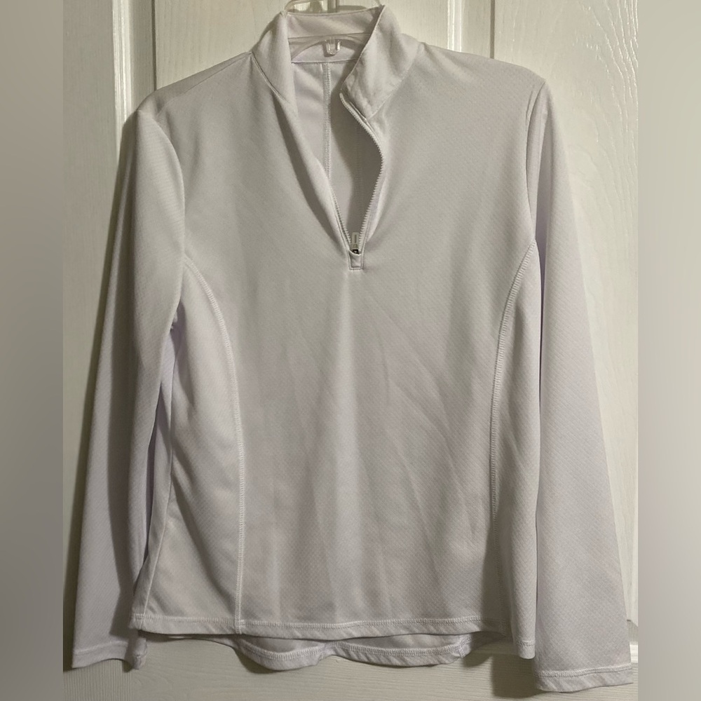 WOMENS PGA TOUR WHITE 1/4 ZIP LONG SLEEVE SHIRT